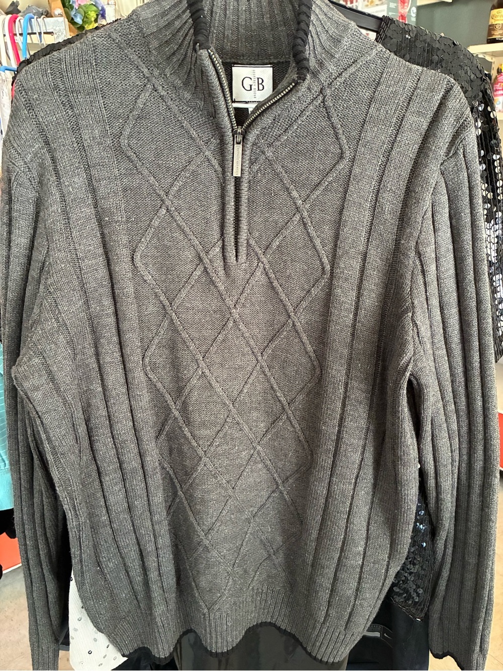 Geoffrey Beene Men's Gray Half-Zip Diamond Cable Sweater